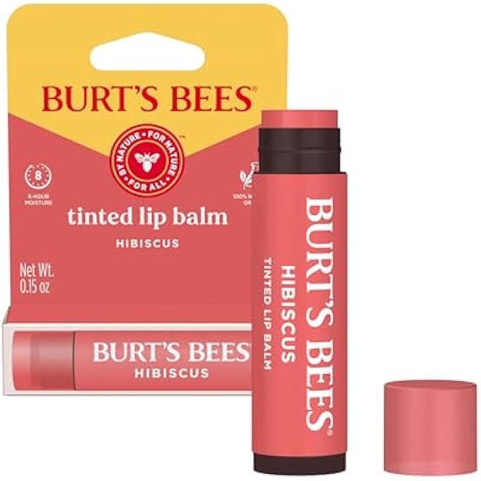 Burt's Bees LIP TINT BALM, LONG LASTING 2 IN 1 DUO TINTED BALM FORMULA, COLOR INFUSED WITH HYDRATING SHEA BUTTER FOR A NATURAL LOOKING BUILDABLE FINISH, HIBISCUS, 1 TUBE - Image 1